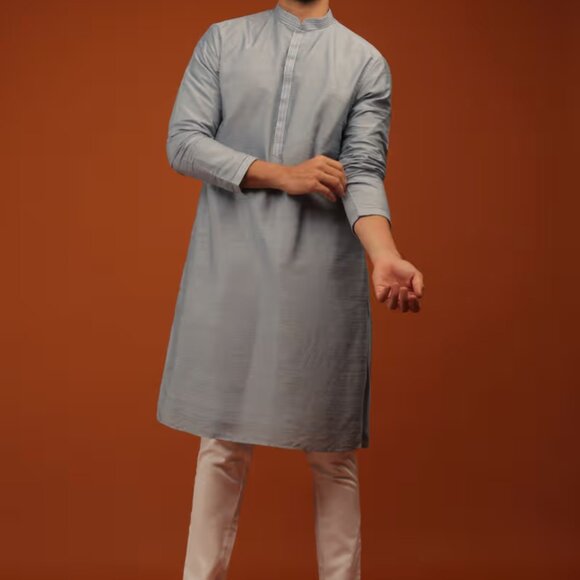 BRAND NEW Harbor Grey Nehru Jacket And Kurta Set In Art Silk KALKI Size M/38 - Picture 2 of 7